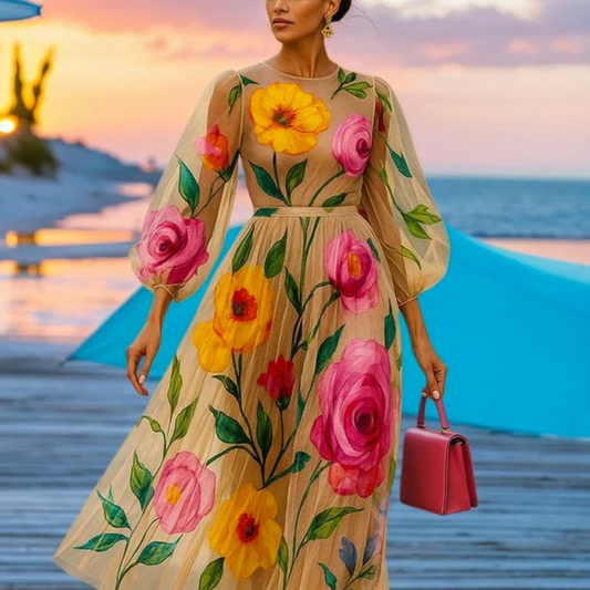 Cecilie™ - Blomstret kjole i mesh