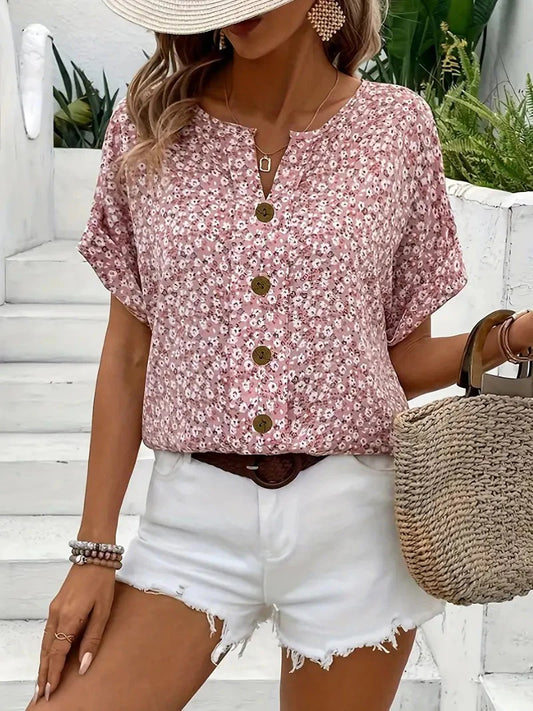 Zelma™ -  blomstrete bluse med V-hals