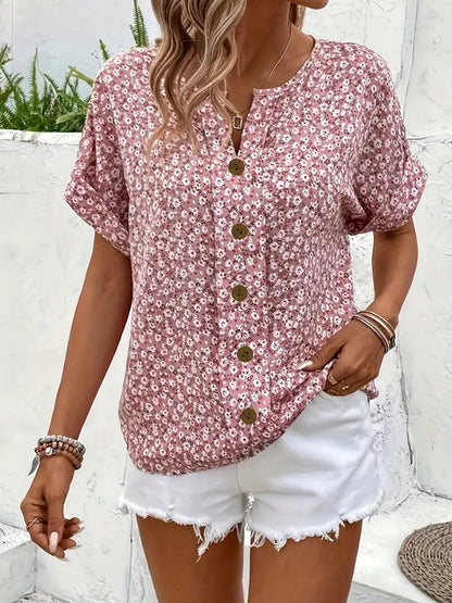 Zelma™ -  blomstrete bluse med V-hals